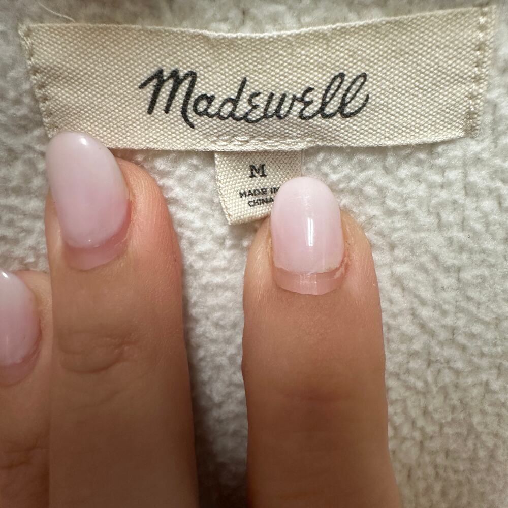 Madewell Cream Fleece 1/4 Zip Fleece Popover Jacket Barn Pockets Green Boxy Cozy - Picture 3 of 11